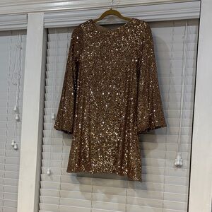 GB girls Gold Sequin Long Sleeve Dress